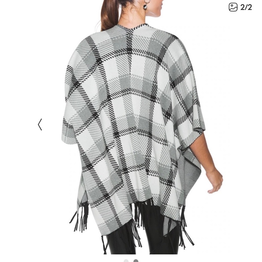 White House Black Market Ruana Plaid Wrap Ecru and Black NWT Neutral